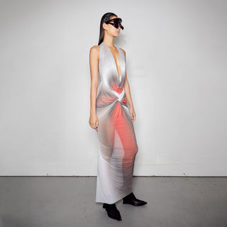 Knot Dress - Aura Grey Red