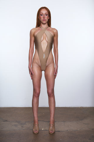 CROSSCUT BODYSUIT - CHAMPAGNE