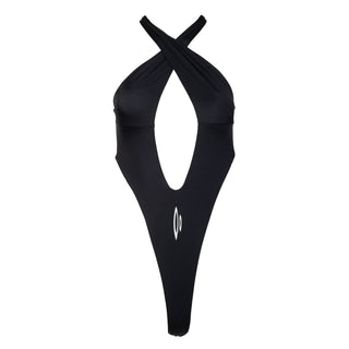 CROSSCUT BODYSUIT - BLACK