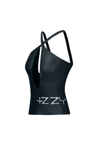 Latex Deep cut top Metallic Black