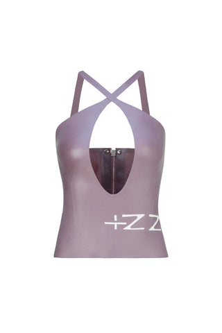 Latex Deep cut top Metallic Black