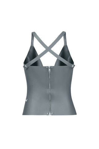 Latex Deep cut top Metallic Black