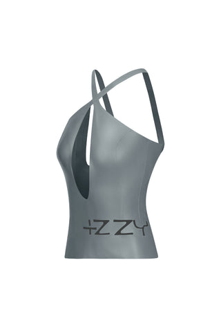 Latex Deep cut top Metallic Black