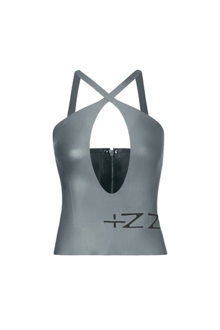 Latex Deep cut top Metallic Black