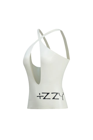 Latex Deep cut top Metallic Black
