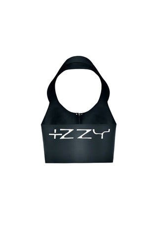 Latex Halter Crop Top Metallic Black