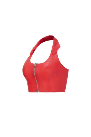 Latex Halter Crop Top Cherry Red