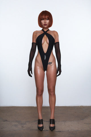 CROSSCUT BODYSUIT - BLACK